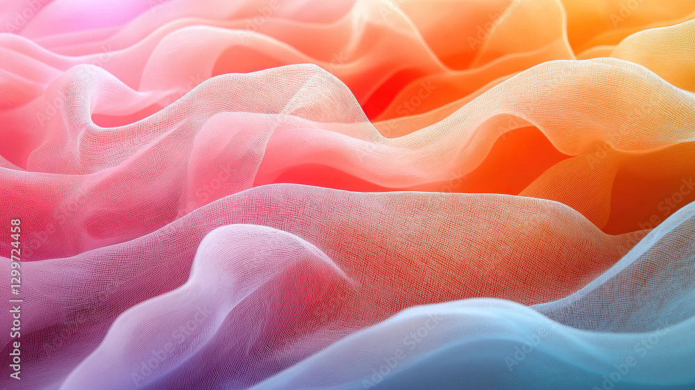 Poster soft abstract waves in pastel colors flowing in delicate layered patterns with gentle movement