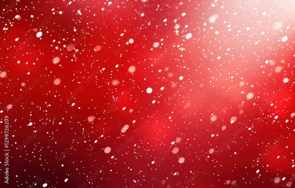 Poster red winter background with falling snow and sparkling lights