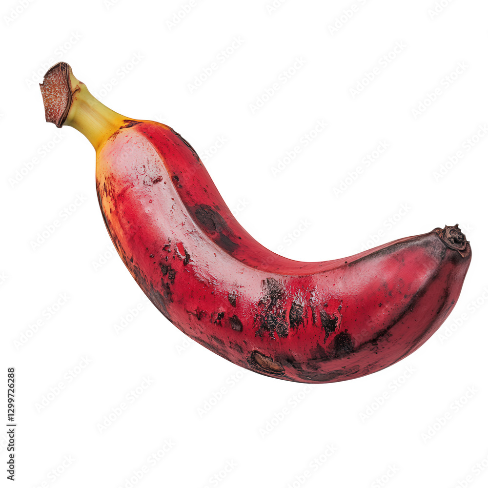 Poster ripe red banana. showcasing its distinctive curved shape and vibrant color. set against a clean whit