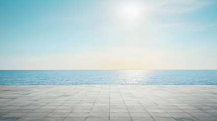 Calm Ocean View with Sunny Sky and Stone Beach Texture