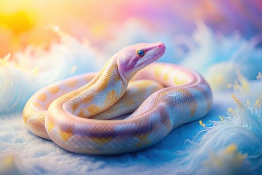 Pastel Serpent Coiled on a Dreamlike Surface, Bathed in Soft, Ethereal Light