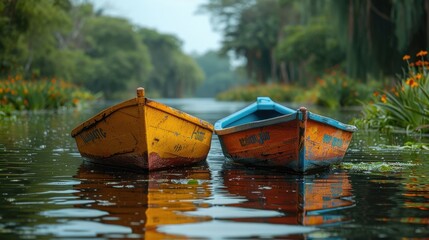 Two Weathered Boats on a Calm Canal