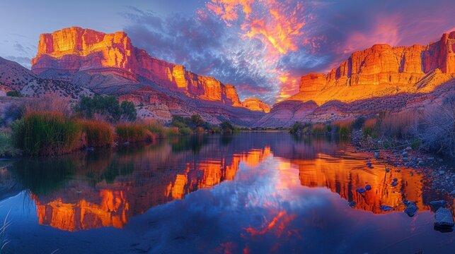 Vibrant Sunset Over Canyon Lake Reflection