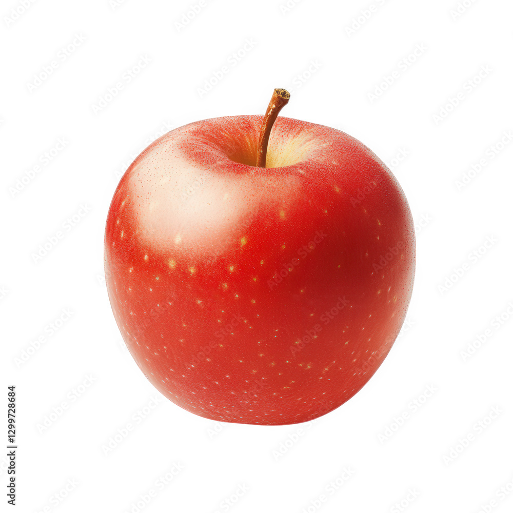Poster single. shiny red apple positioned on a plain white background. highlighting its smooth surface and 