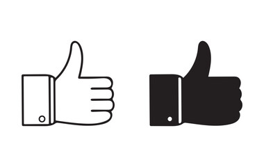 Thumbs Up Icons, Outline and Solid Style on White Background