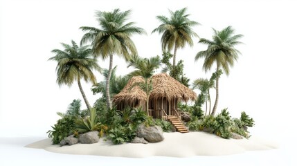 Fototapeta premium Tropical Island Hut Overview with Tropical with Island