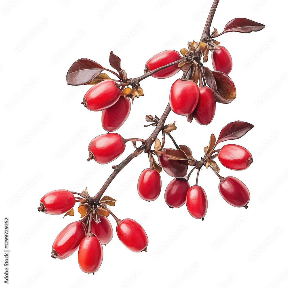 Poster branch with clusters of bright red berries. showcasing their glossy texture and vibrant color agains