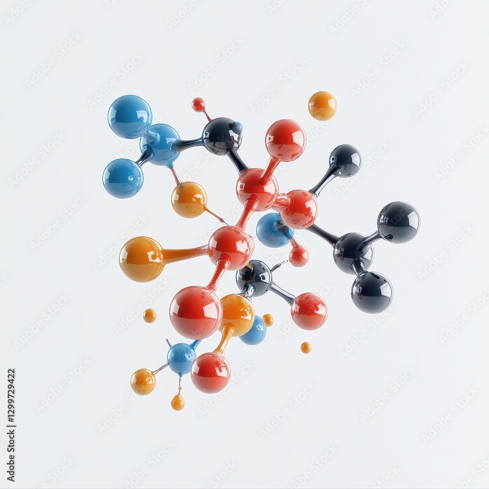 Aufkleber Abstract 3D Rendering of a Colorful Molecular Structure