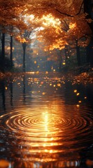 Autumn Reflections: Tranquil Forest Water Scenery in Golden Evening Light