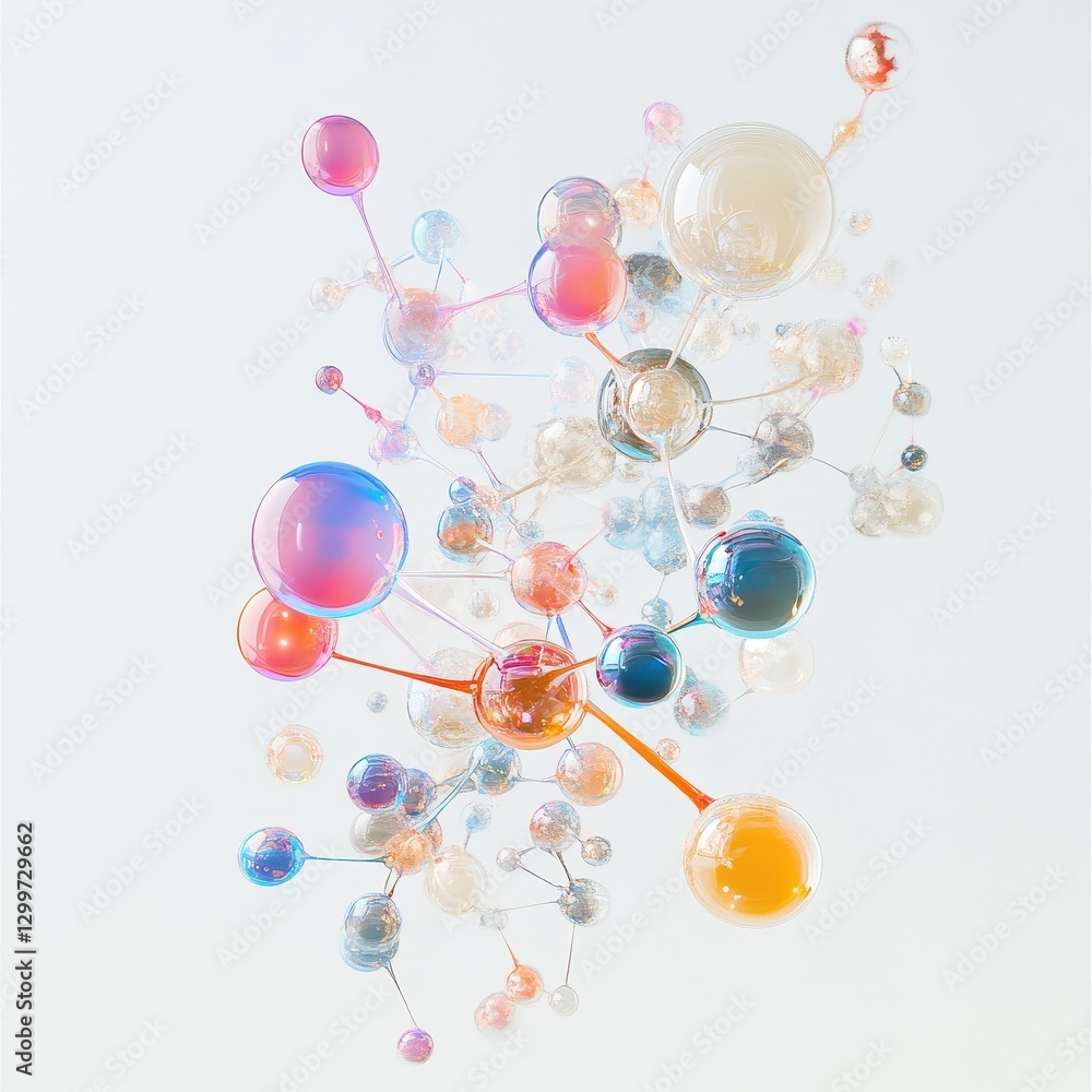 Poster abstract colorful spheres network connection 3d rendering