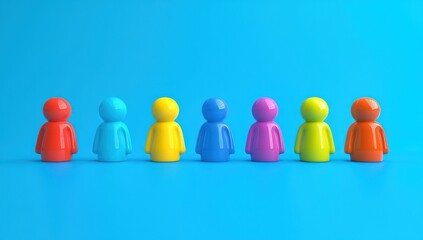 Minimalist composition of colorful 3D figurines against vibrant blue.