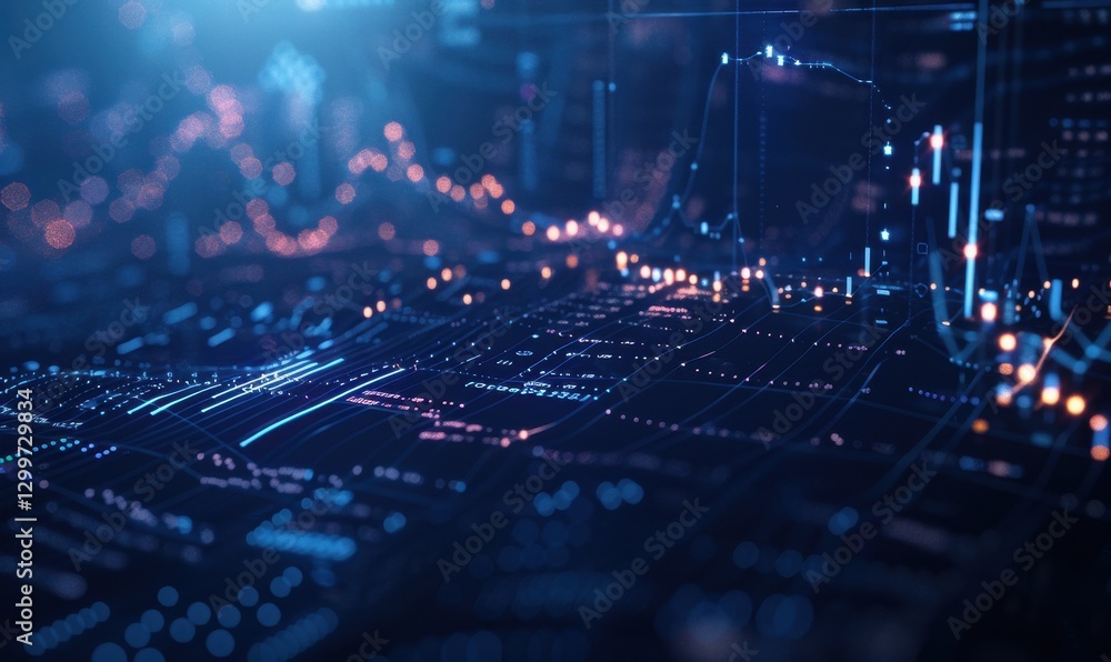 Poster Abstract Digital Data Network Visualization with Glowing Blue Lines and Points