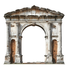 Obraz premium a classical architectural structure. specifically an ornate archway with detailed carvings. columns. and a weathered appearance. suggesting historical significance the arch is set against a plain back