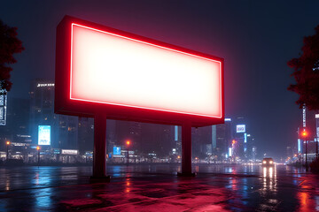 Illuminated billboard displaying empty advertisement urban street digital media nighttime eye-level view urban advertising