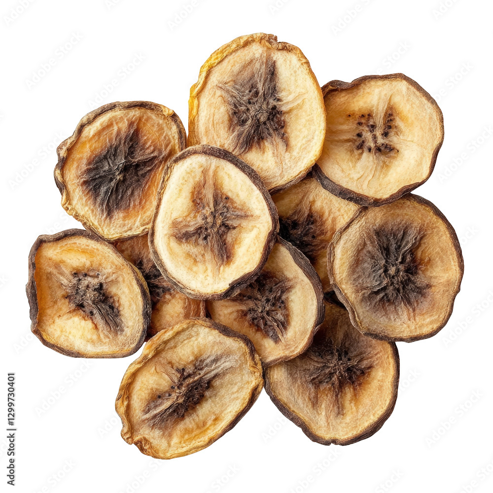 Aufkleber a pile of dried banana slices. displaying their unique texture and color variations these dehydrated
