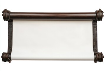 Handcrafted dark wood border on classic Chinese scroll with white paper.