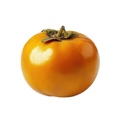 ripe. vibrant orange persimmon fruit. showcasing its smooth skin and leafy crown the fruit is placed against a plain white background. emphasizing its color and shape. making it suitable for culinary