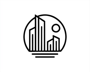 Real estate logo. Outline Building icon logo design vector illustration.