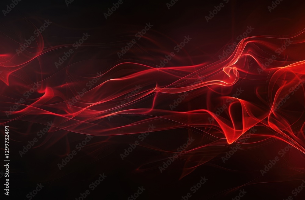 Poster Abstract Red Wave Background with Glowing Particles