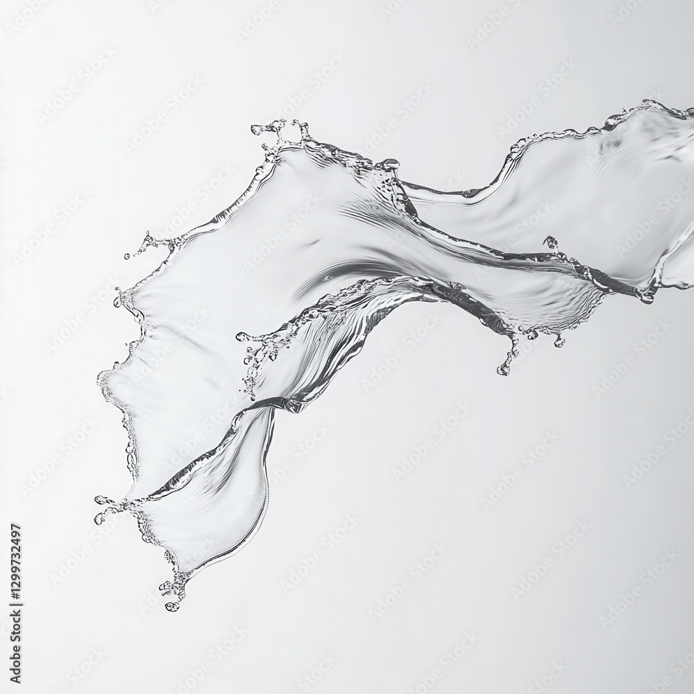 Poster Abstract Water Splash: Dynamic Grey Fluid Flow on White Background