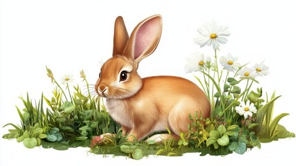 Obraz premium Forest Rabbit Isolated View with Forest with White