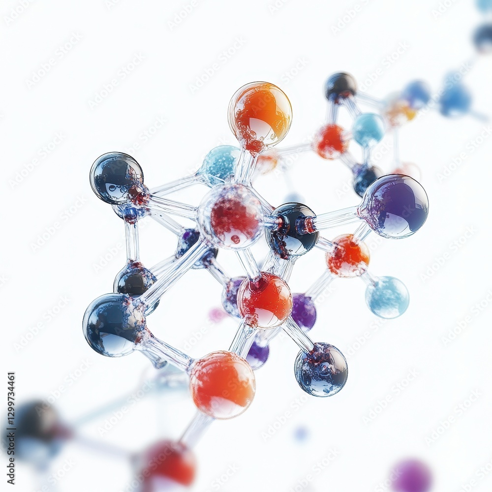 Aufkleber colorful 3d molecular structure model on white background