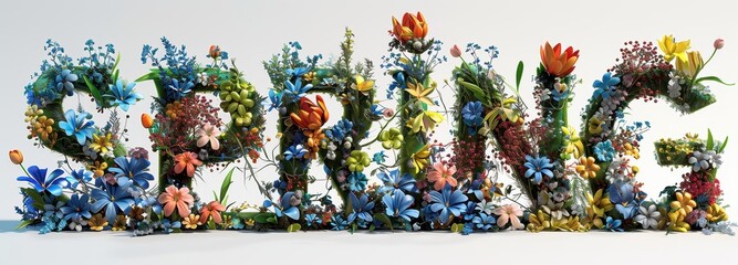 Fototapeta premium Colorful Spring Floral Word Art