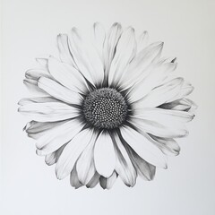 Detailed Black and White Stippling Daisy Drawing