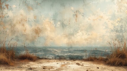 Distressed Vintage Landscape with Cityscape View