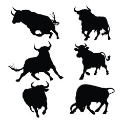 Set of Bull. cattle black silhouettes illustration on white background Vol 03