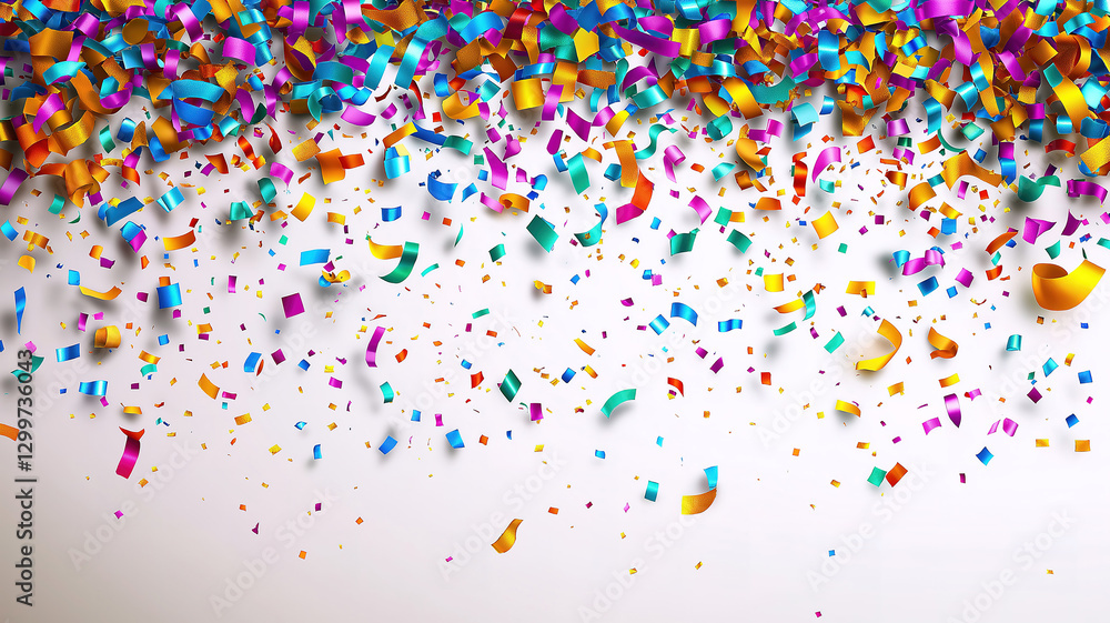 Poster light background with colorful confetti adding a cheerful and festive vibe to the scene