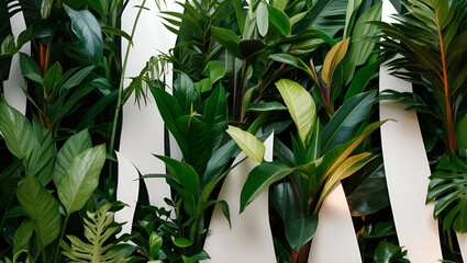 A dense and lush collection of tropical plants with rich green leaves, precisely cut out for a fresh and natural look. Perfect for design, decoration, and botanical projects.