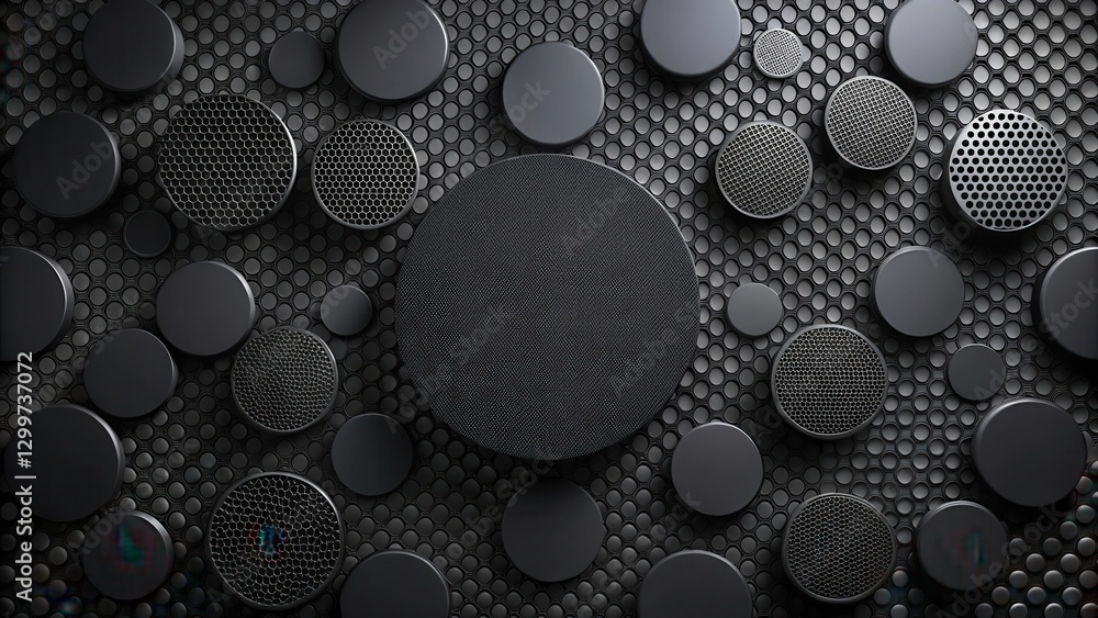 Wall mural abstract dark grey circles on mesh background a textured design