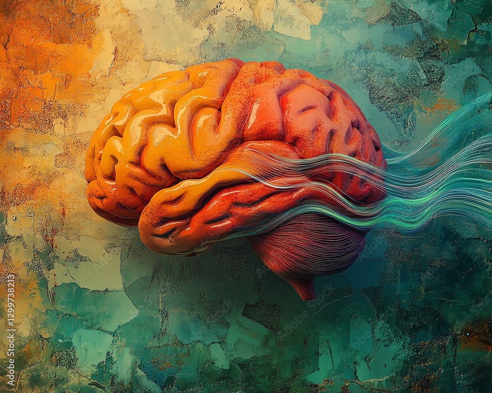 Aufkleber artistic depiction of a vivid human brain with strings flowing through it, symbolizing control, crea
