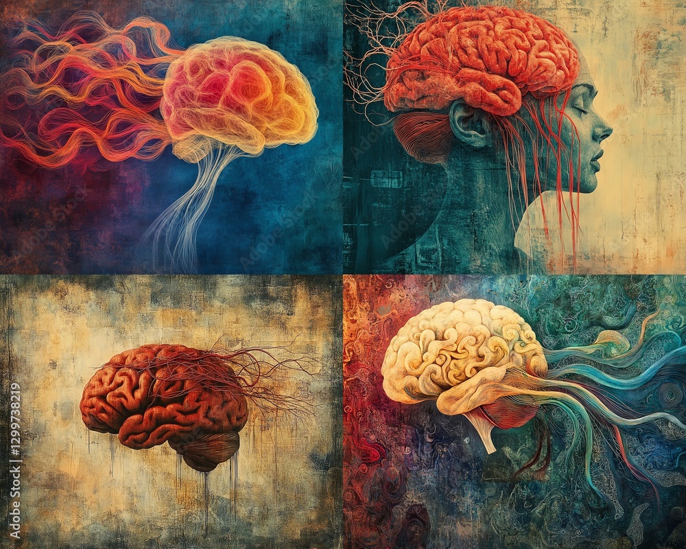 Poster A vivid human brain with delicate strings flowing through it