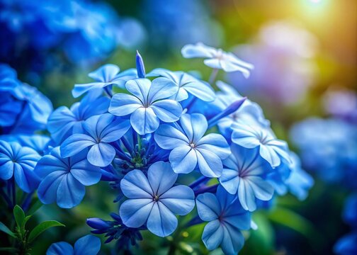 Vibrant Blue Plumbago Flowers in Miniature Tilt-Shift Photography