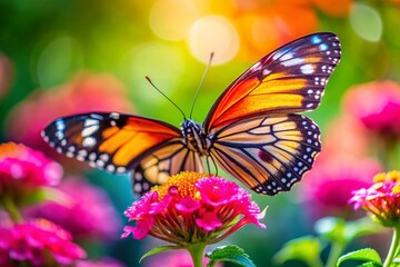 Vibrant Butterfly on Pink Flower, Macro Nature Photography, Bokeh Background - Perfect for Banner, Poster, Wallpaper