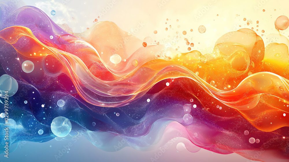 Poster dynamic swirling waves with bright circular elements form a stunning abstract background for creativ