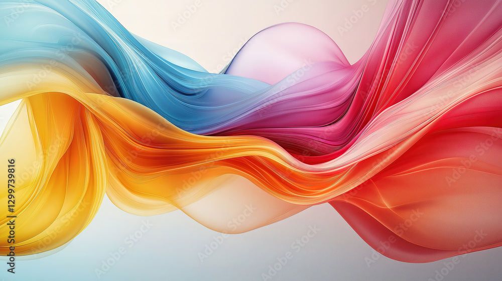 Poster abstract flowing shapes in vivid colors merge beautifully over a gentle gradient background