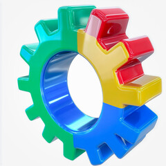 Colorful gear wheel isolated on a white background. Generative AI.