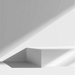 Fototapeta premium Minimalist interior with light and shadows, corner display stand, for product showcase or modern design