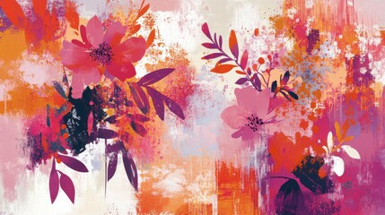 Colorful Organic Mural with Layered Floral Patterns
