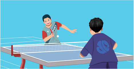 Two Youngsters Engaging in an Intense Table Tennis Clash, Showcasing Swift Skills and Zeal, Young Players Battling It Out with Fast - paced Shots and Agile Movements, 