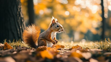 Obraz premium Forest Squirrel Isolated View with Isolated with Squirrel