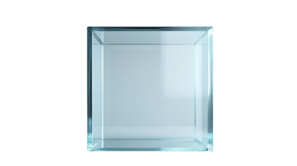 Modern empty glass display cube, isolated on transparent background, ideal for exhibitions and retail showcases to highlight products.