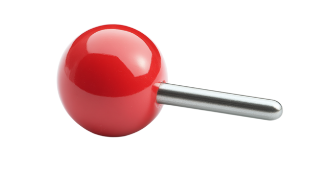 Isolated red pin icon on transparent background, symbolizing location and navigation, ideal for map marking, travel, and GPS pointer sign usage.