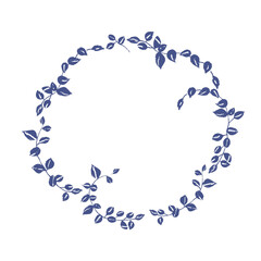 Floral wreath with branches and leaves in blue 