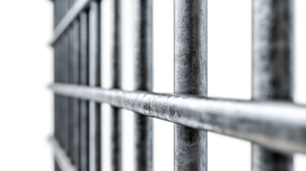 Prison bars isolated on transparent background, representing steel metal or iron jail cell security, symbolizing law, justice, and confinement.