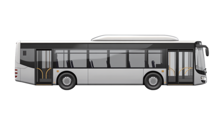 Transparent png of a modern city bus for urban transportation projects, ideal for contemporary design use in digital marketing, advertising campaigns, and public transport planning visuals.