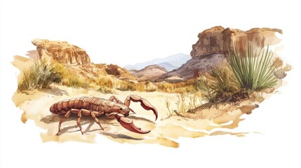 Obraz premium Desert Scorpion Isolated Moment with White with Desert